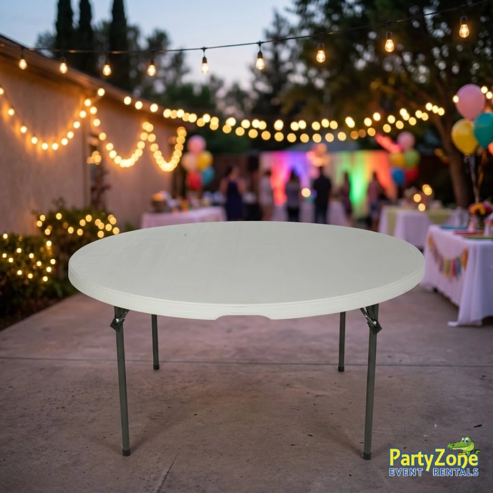 5ft round table rental for Kenner LA weddings and receptions, seats up to eight guests
