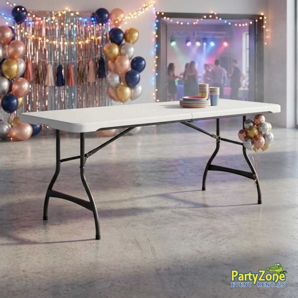 6ft folding table rental for Kenner LA graduations, receptions, and church events, seats eight