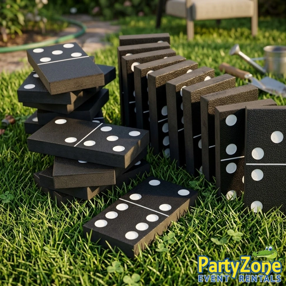 Giant dominoes yard game rental for Kenner LA family reunions and church events, all ages